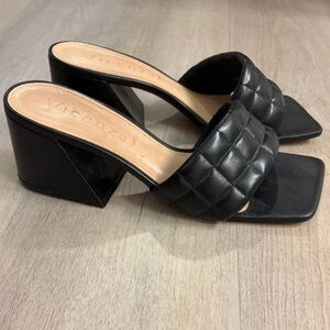 Vicenza Black Quilted Leather Block Heel Slide Sandals